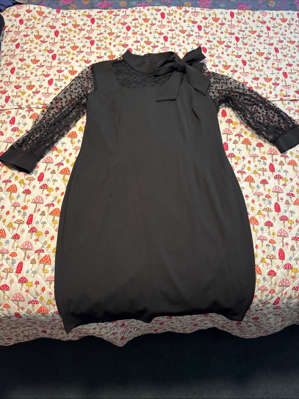 Sami & Jo Black A-Line Dress with Sheer Dot Lace Sleeves and Side Bow